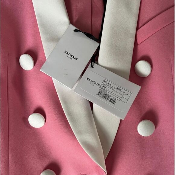 Balmain pink double breasted blazer. Luxe women designer tailored blazer sz 12Us - Picture 9 of 9